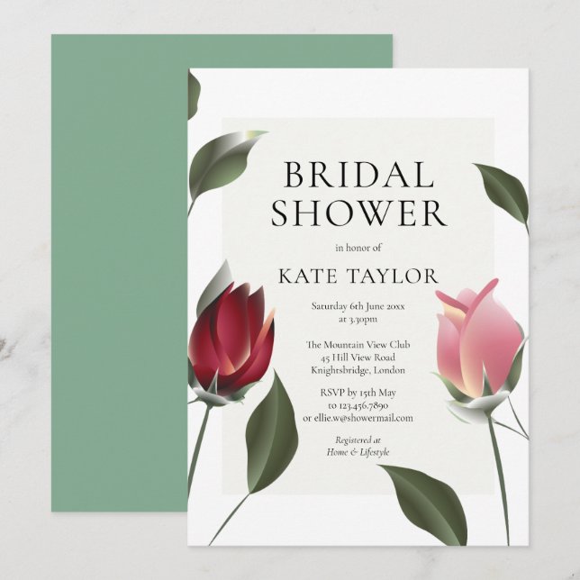 Modern Roses Floral Bridal Shower Invitation (Front/Back)