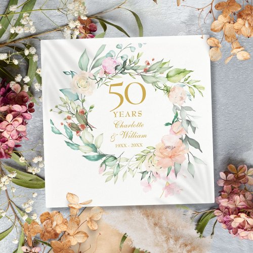 Modern Roses Garland Floral 50th Anniversary Napkins