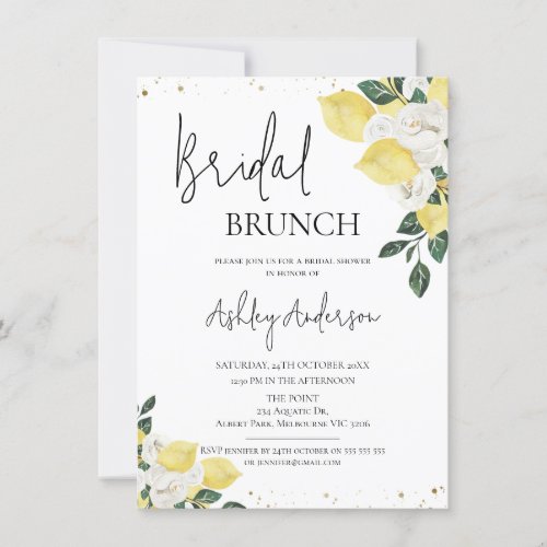 Modern Roses Lemon Bridal Brunch Bridal Shower Invitation