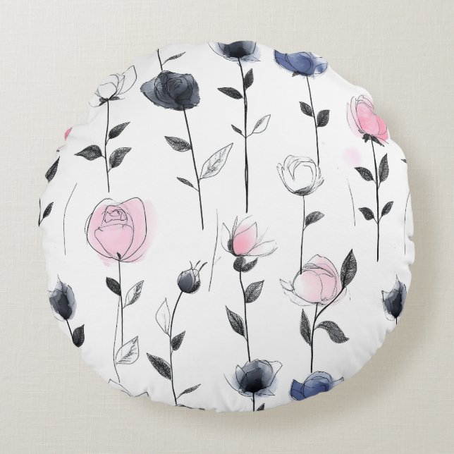 Modern roses pattern round pillow (Front)