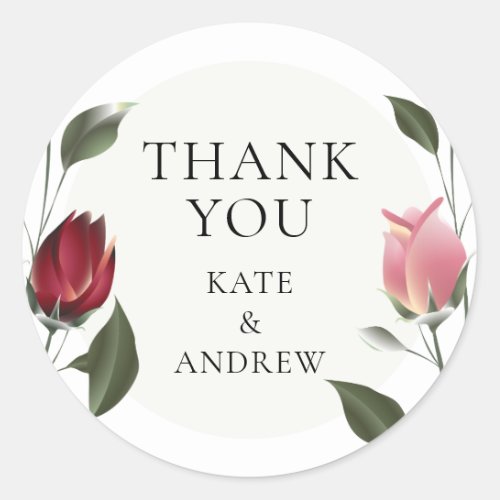 Modern Roses Thank You Classic Round Sticker