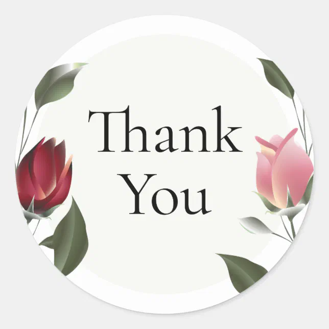 Modern Roses Thank You Classic Round Sticker Zazzle