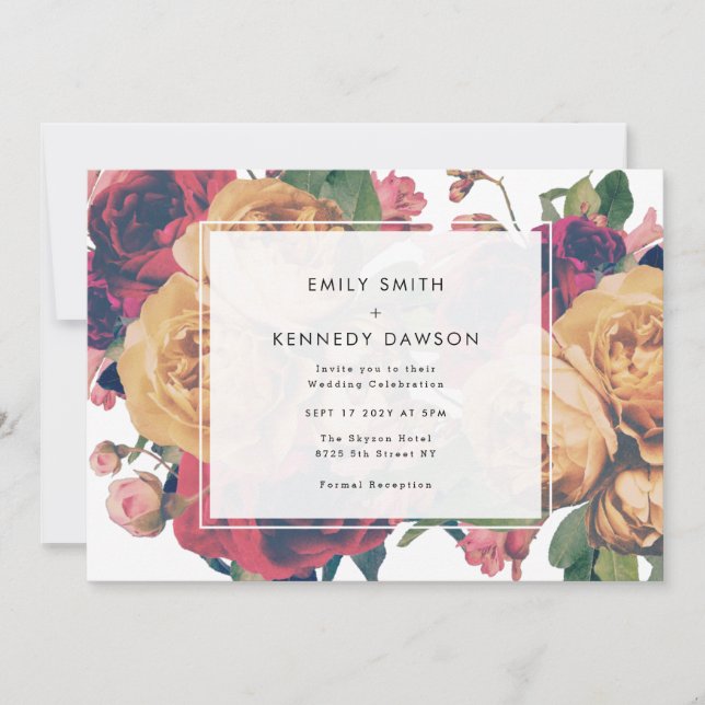 Modern Roses Vintage White Wedding Invitation (Front)
