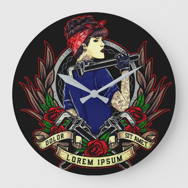 Modern Rosie Tattoo's Women's Large Clock (Front)