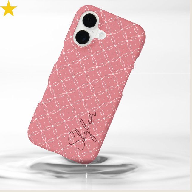 Modern Rosy Blush Pink Circle Tiles Custom Name  iPhone Case (Creator Uploaded)