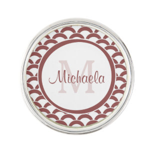 Modern Rosy Brown Scallops Monogram and Name Lapel Pin