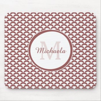 Modern Rosy Brown White Scallops Monogram And Name Mouse Pad by ohsogirly at Zazzle