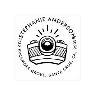 Modern Round Cartoon Camera Return Address Rubber Stamp