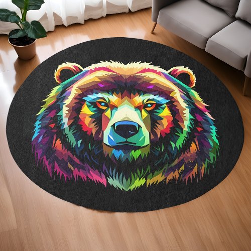 Modern Round Colorful Neon Bear Rug 5x5