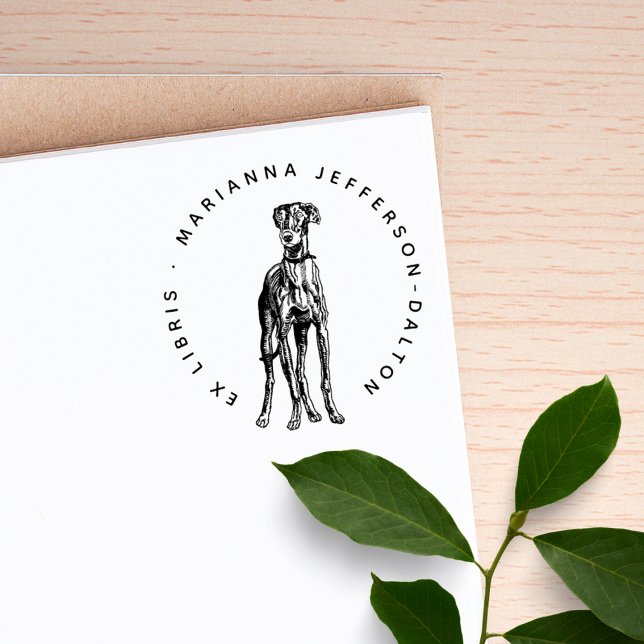 Modern Round Ex Libris Greyhound Dog Book Rubber Stamp (Creator Uploaded)