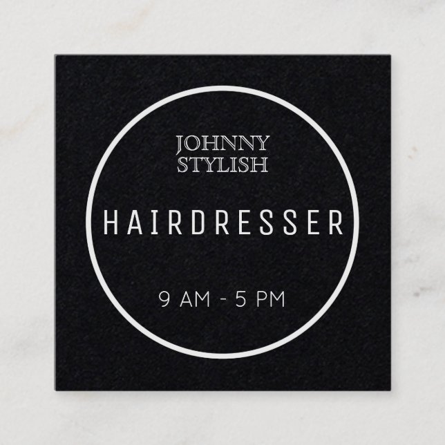 Modern round framed text square business card (Front)