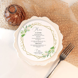 Modern Round Greenery Geometric Wedding Menu Card