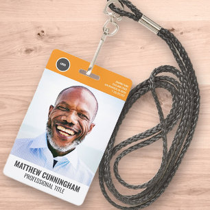 Modern Round Logo Employee Photo Name Barcode Badge