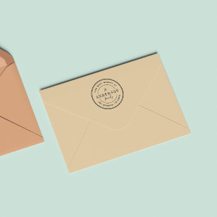 Modern Round Logo Family Name Return Address Self-inking Stamp