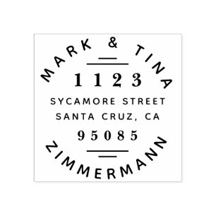 Modern Round Married Couple’s Name Return Address Rubber Stamp