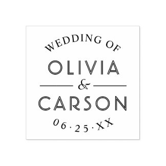 Modern Round Personalized Wedding Monogram Rubber Stamp