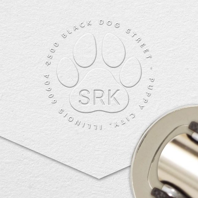 Modern Round Pet Lover Paw Print Return Address Embosser (Creator Uploaded)