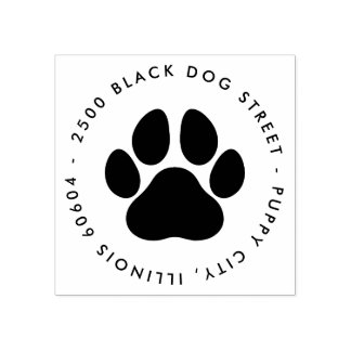 Modern Round Pet Lover Paw Print Return Address Rubber Stamp