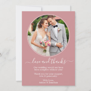 Modern Round Photo Frame Dusty Rose Wedding Thank You Card