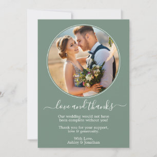 Modern Round Photo Frame Sage Green Wedding Thank You Card