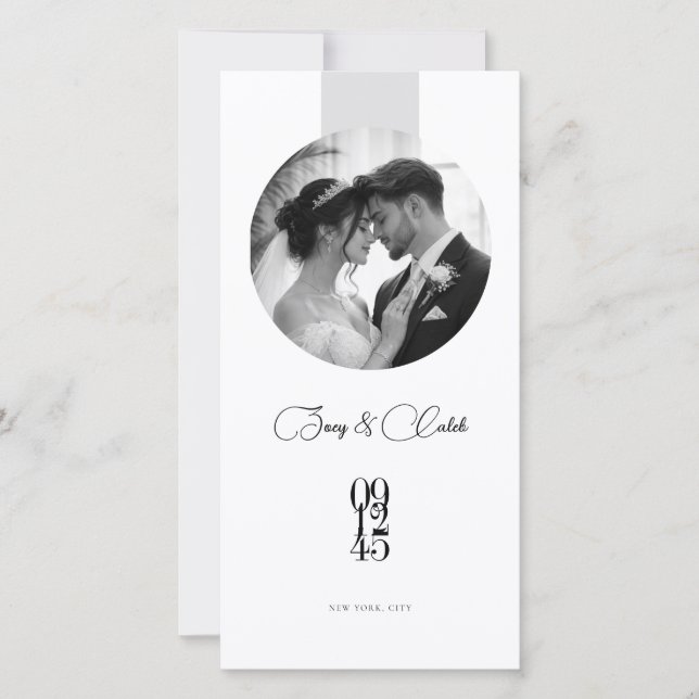 Modern Round Photo Wedding Save the Date Card (Front)