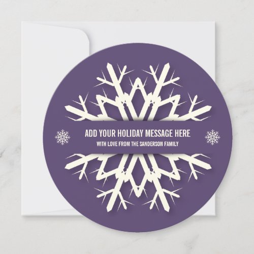 Modern Round Purple Snowflake Christmas Photo Card