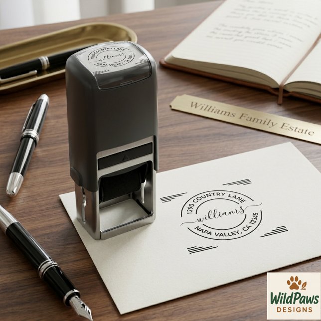 Modern Round Return Address | Custom Business  Self-inking Stamp (Modern Round Return Address | Custom Business Self-inking Stamp
)