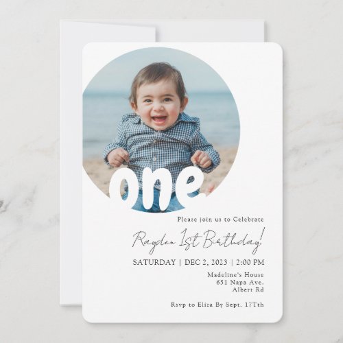Modern Round Simple Baby Round Photo Birthday Invitation
