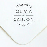 Modern Round Wedding Of Couple Date Self-inking Stamp<br><div class="desc">This modern self-inking rubber stamp features "Wedding Of" paired with your couple first names and wedding date in clean serif typography arranged in a circular layout. Perfect for newlyweds branding wedding favors, thank you notes, gift tags, and wedding day stationery. A thoughtful keepsake for engaged couples, bridal shower gifts, and...</div>