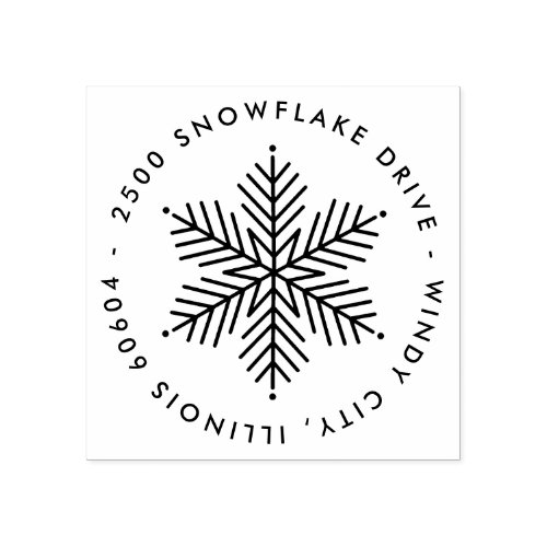 Modern Round Winter Snowflake Holiday Address Rubber Stamp