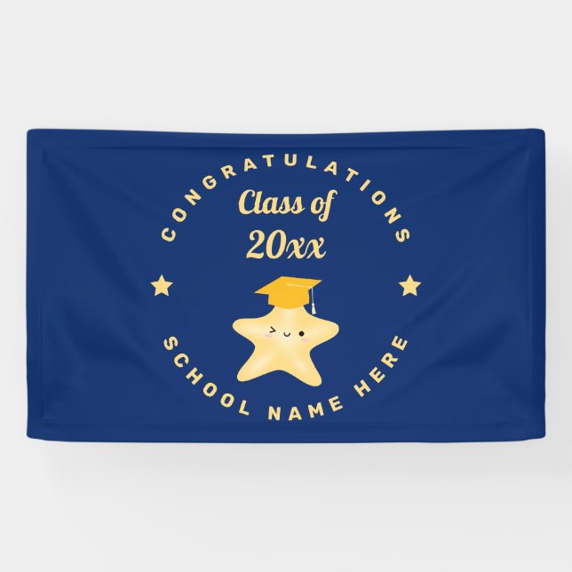 Modern Royal Blue and Gold Graduation Star Banner (Horizontal)