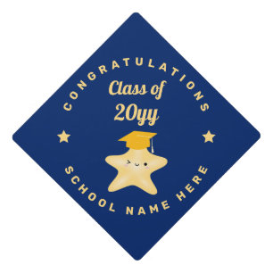 Modern Royal Blue and Gold Graduation Star Cap Topper