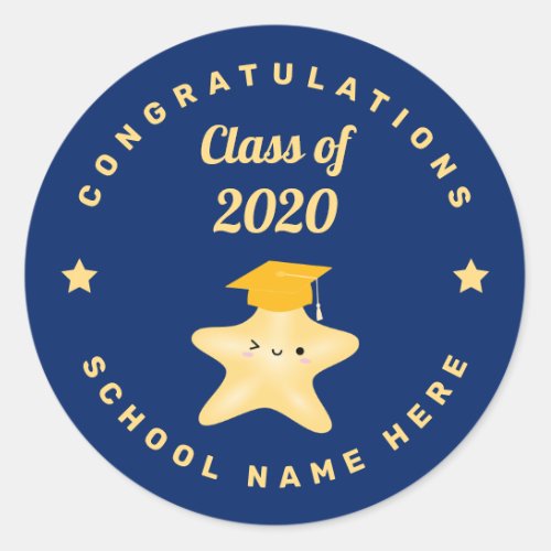 Modern Royal Blue and Gold Graduation Star Classic Round Sticker