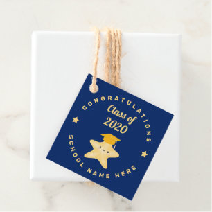 Modern Royal Blue and Gold Graduation Star Favor Tags