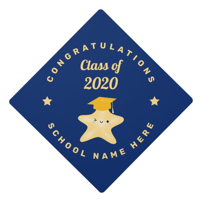 Modern Royal Blue and Gold Graduation Star Graduation Cap Topper (Front)