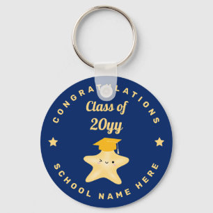 Modern Royal Blue and Gold Graduation Star Keychain