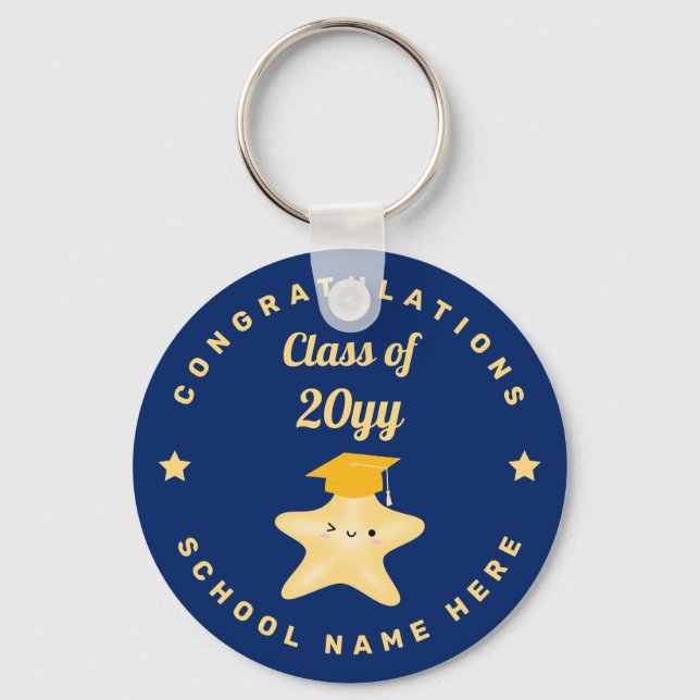 Modern Royal Blue and Gold Graduation Star Keychain (Front)