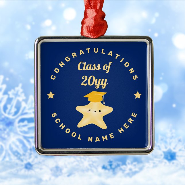 Modern Royal Blue and Gold Graduation Star Metal Ornament (Creator Uploaded)
