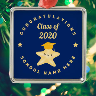 Modern Royal Blue and Gold Graduation Star Metal Ornament