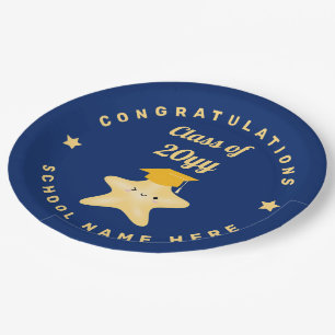 Modern Royal Blue and Gold Graduation Star Paper Plates