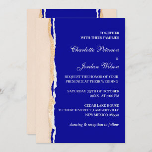 Modern Royal Blue and Rose Gold Wedding Invitation