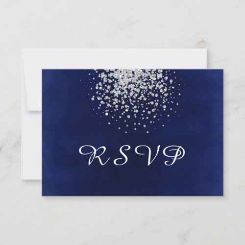 Modern Royal Blue and Silver Glitter RSVP Card