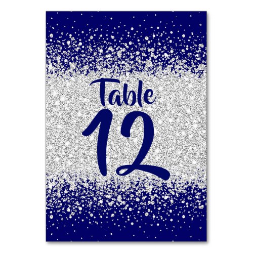 Modern Royal Blue and Silver Glitter Table Number