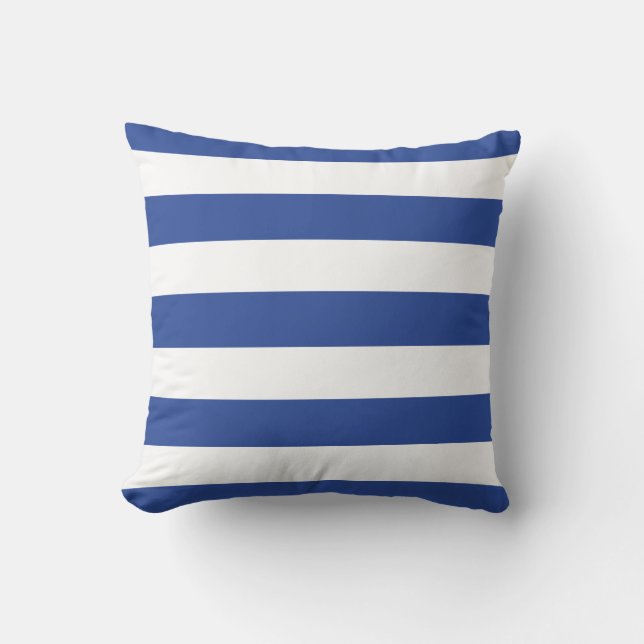 Modern Royal Blue and White Stripes Throw Pillow (Front)
