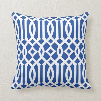 Modern Royal Blue And White Trellis Pattern Throw Pillow by cardeddesigns at Zazzle