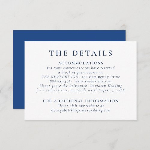 Modern Royal Blue Beige Wedding Details Enclosure Card