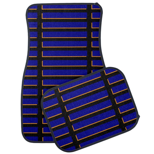 Modern Royal Blue Black 3D Stripes Car Floor Mats (Set)