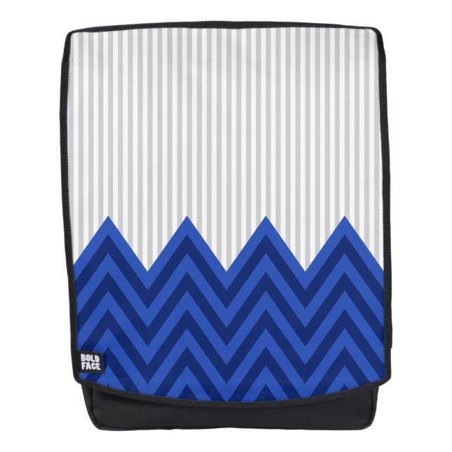 Modern Royal Blue Chevron Gray Stripes Pattern Backpack (Front)