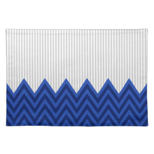 Modern Royal Blue Chevron Gray Stripes Pattern Cloth Placemat