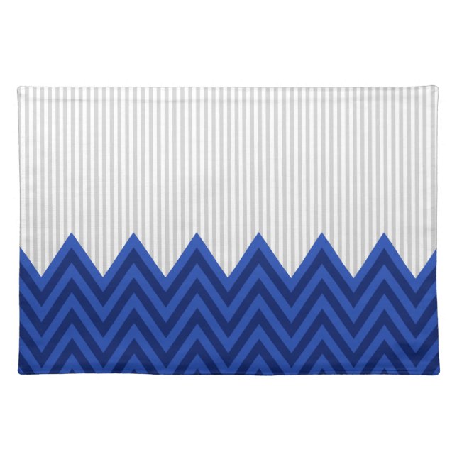 Modern Royal Blue Chevron Gray Stripes Pattern Cloth Placemat (Front)